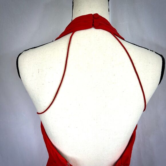 NICOLE MILLER Tangerine Halter Formal Silk Evening Gown Dress w/Train - Sz 2 - Picture 4 of 8